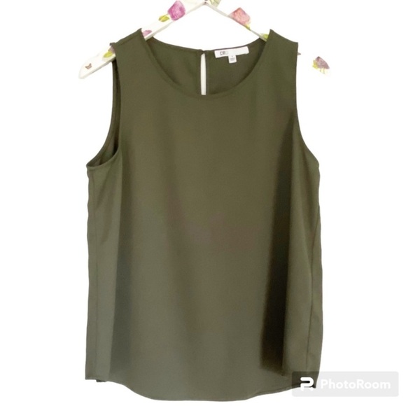 DR2 women’s top Olive Green Tank Top Shell Keyhole button Flowy Small - Picture 1 of 5